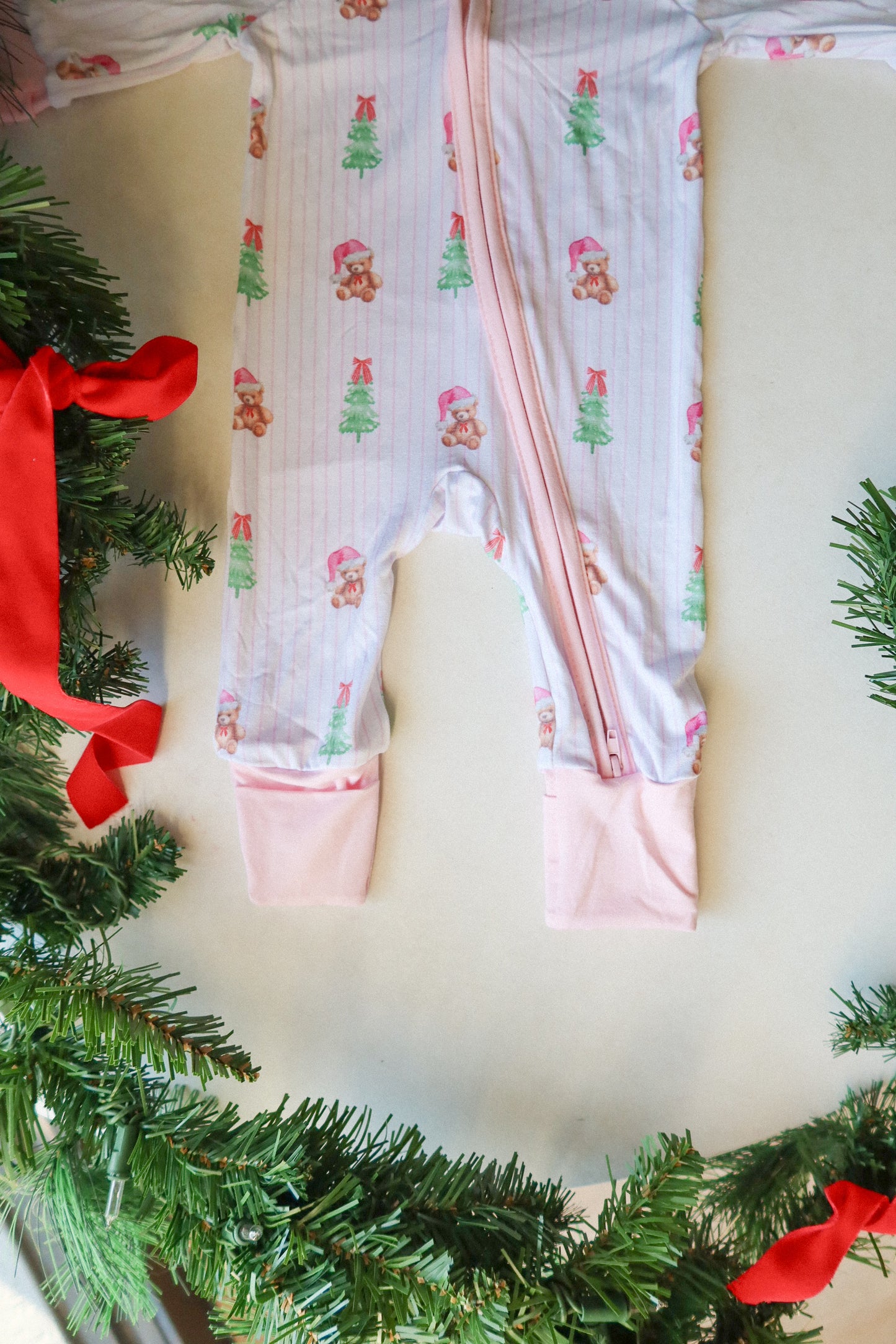 bear christmas bamboo rompee - pink
