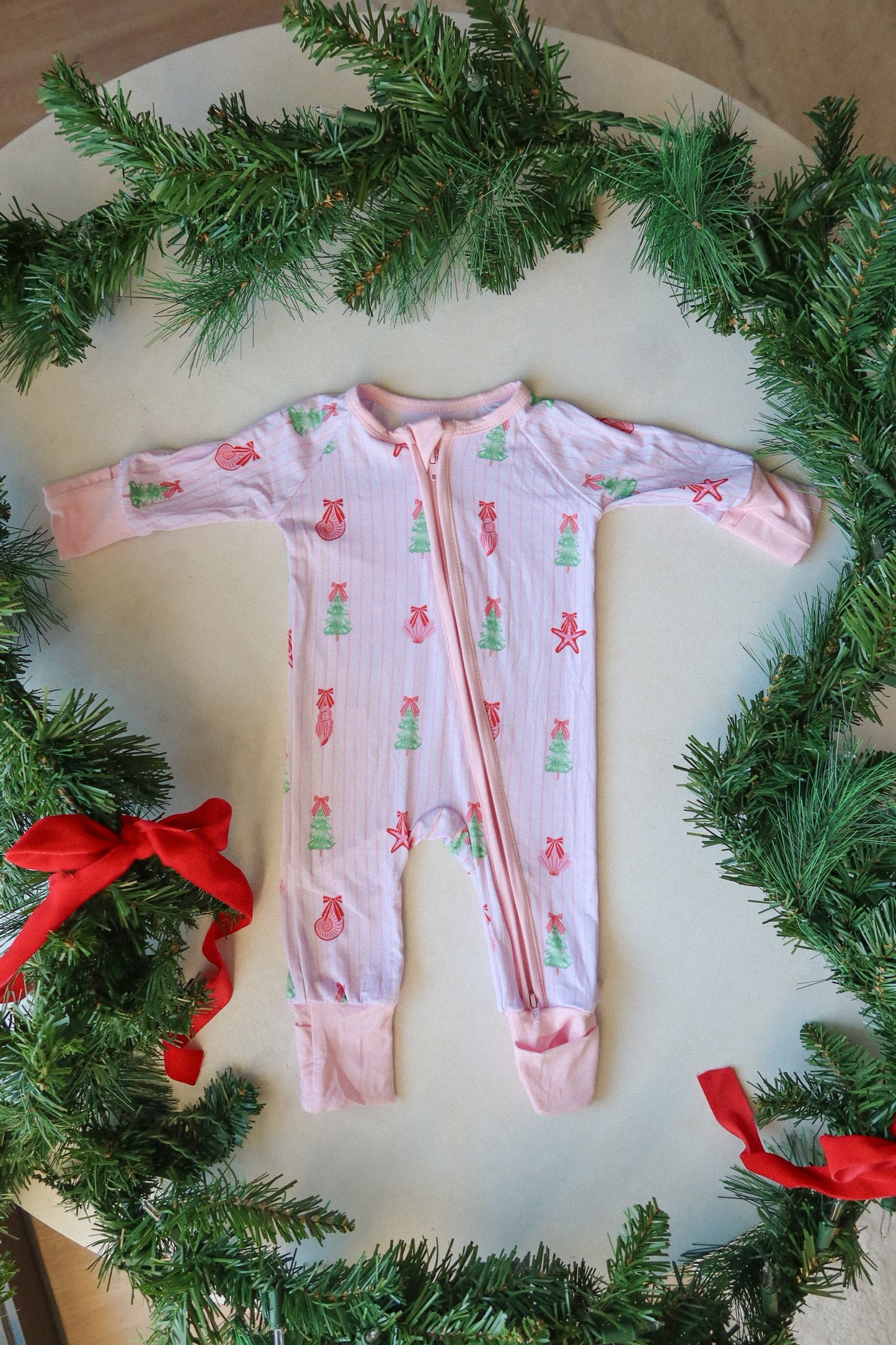 coastal christmas bamboo rompee - pink