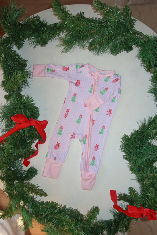 coastal christmas bamboo rompee - pink