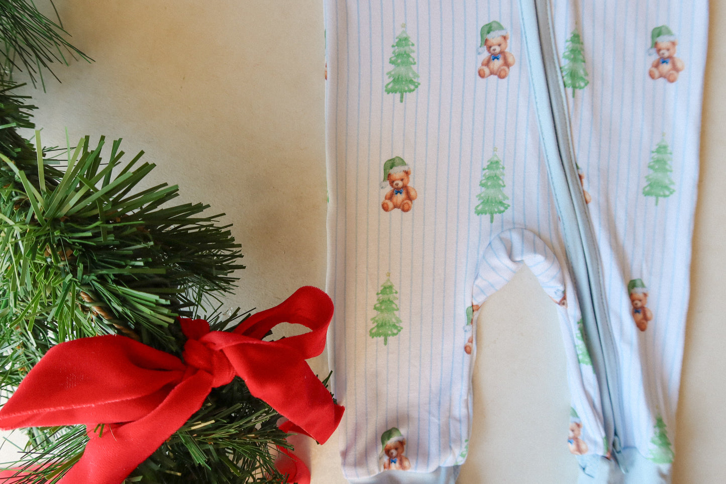 bear christmas bamboo rompee - blue