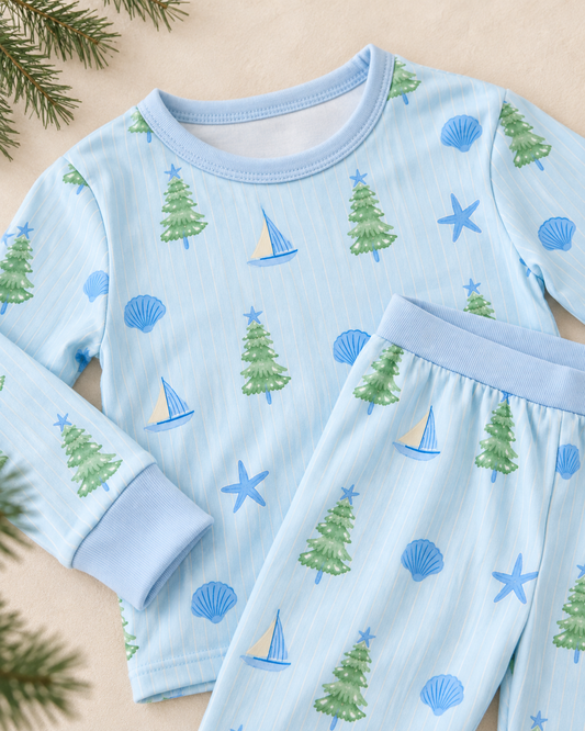 BLUE COASTAL BAMBOO PAJAMA SET