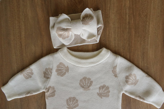 knitted seashell bow - one size