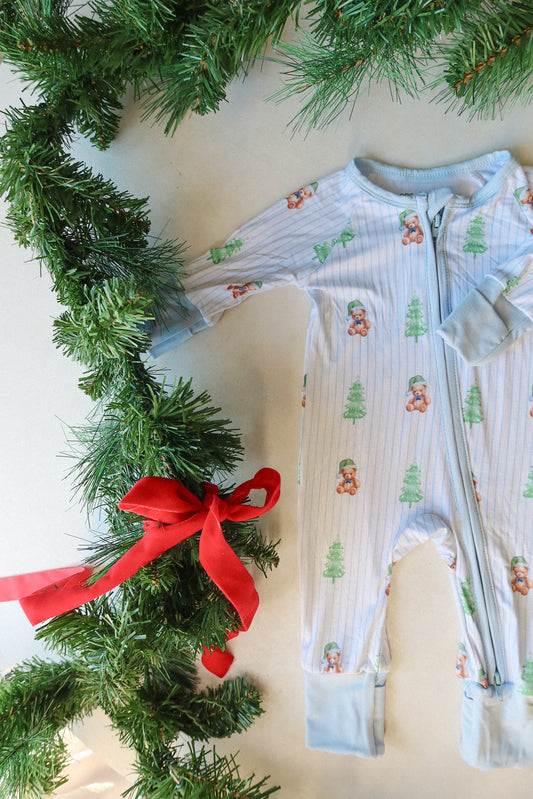 bear christmas bamboo rompee - blue