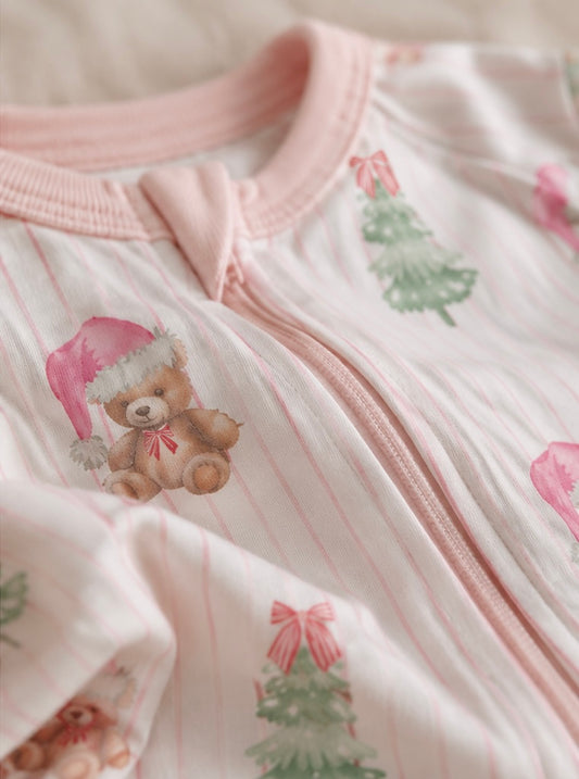 PINK PINSTRIPE BEAR BAMBOO FOOTIE