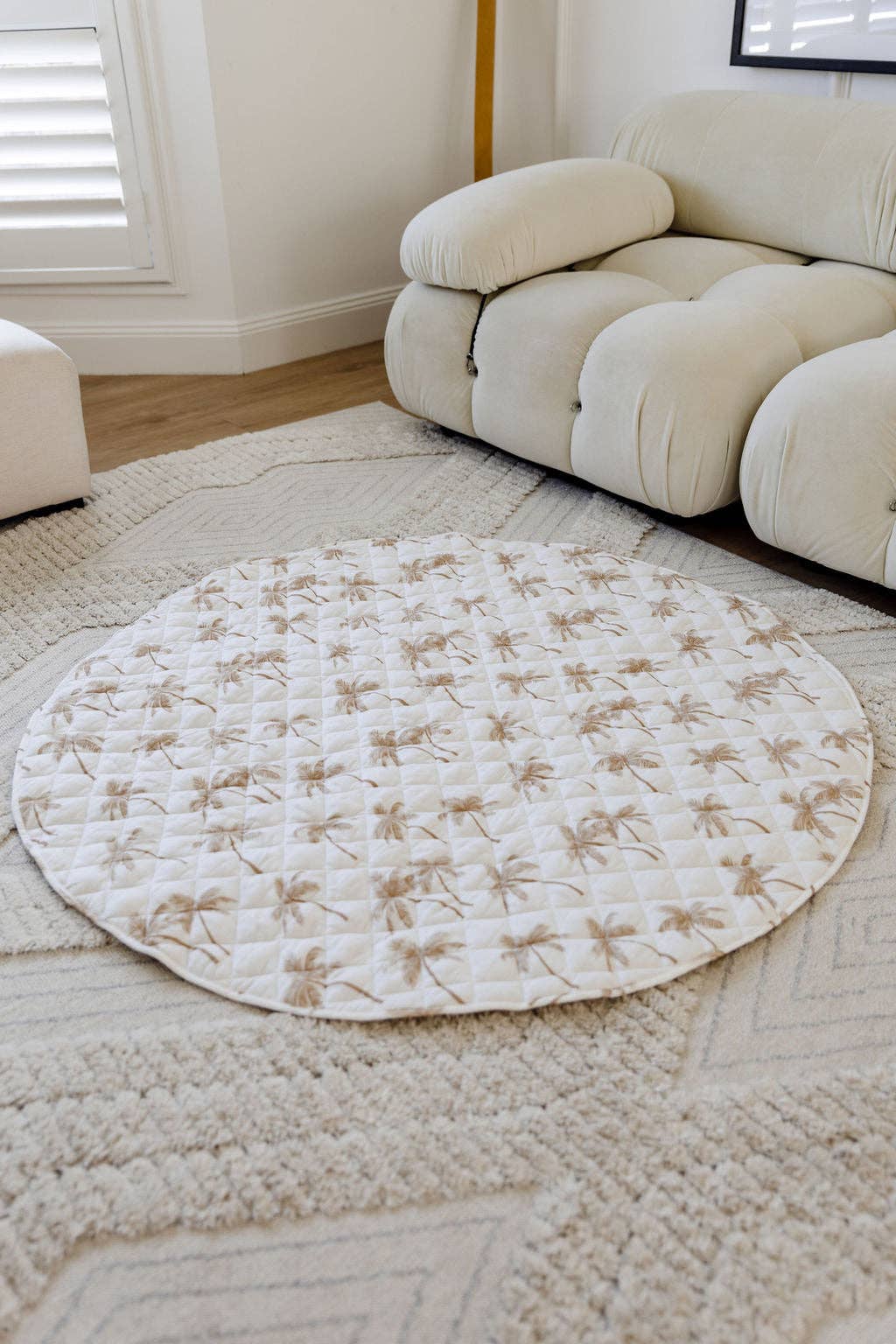 palm tree quilted linen play mat