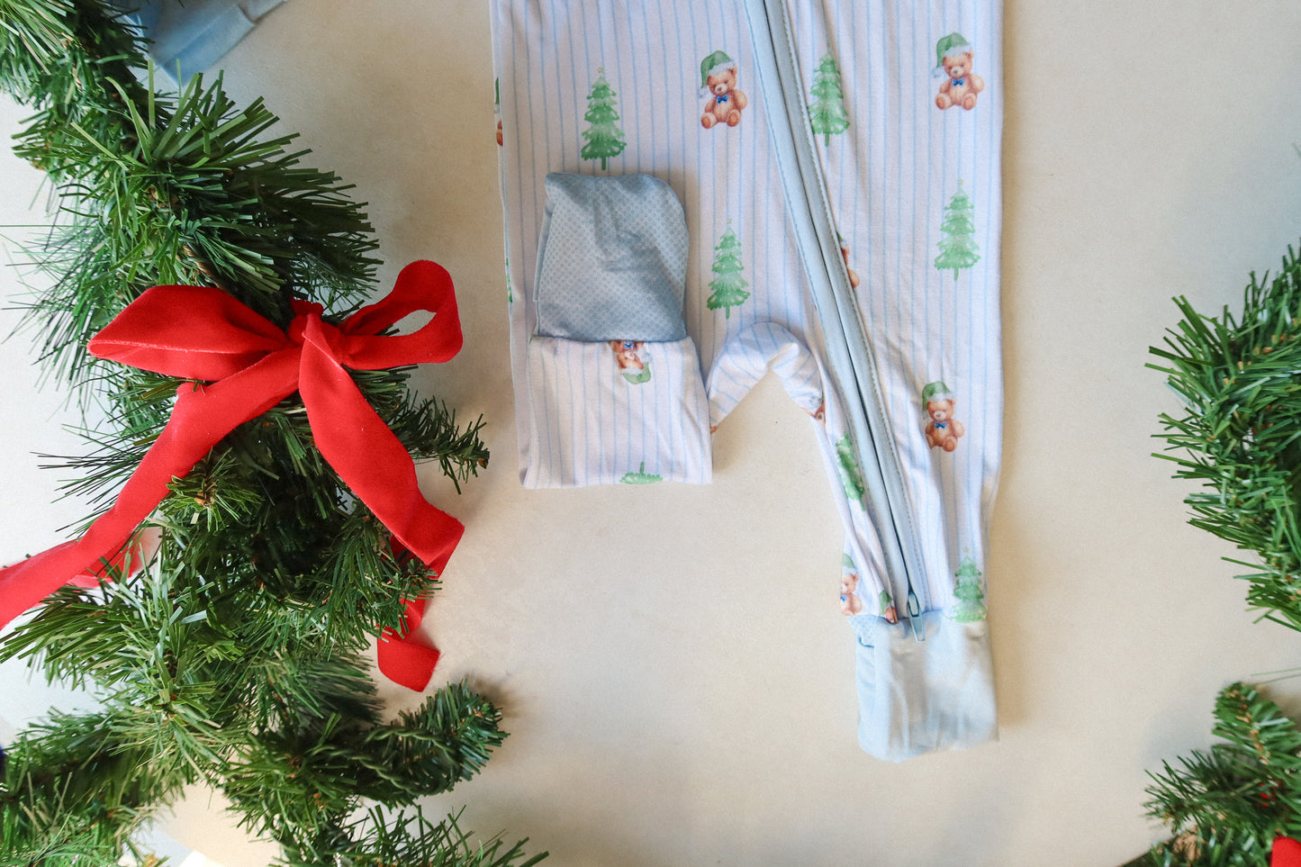 bear christmas bamboo rompee - blue