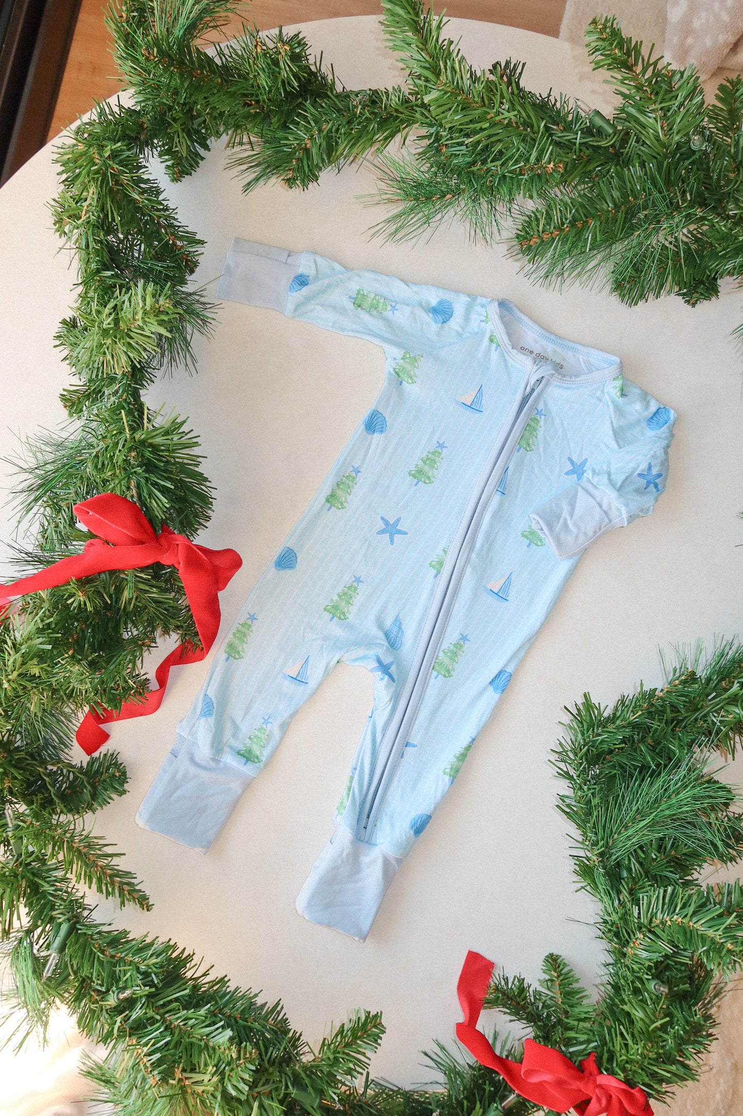 coastal christmas bamboo rompee - blue