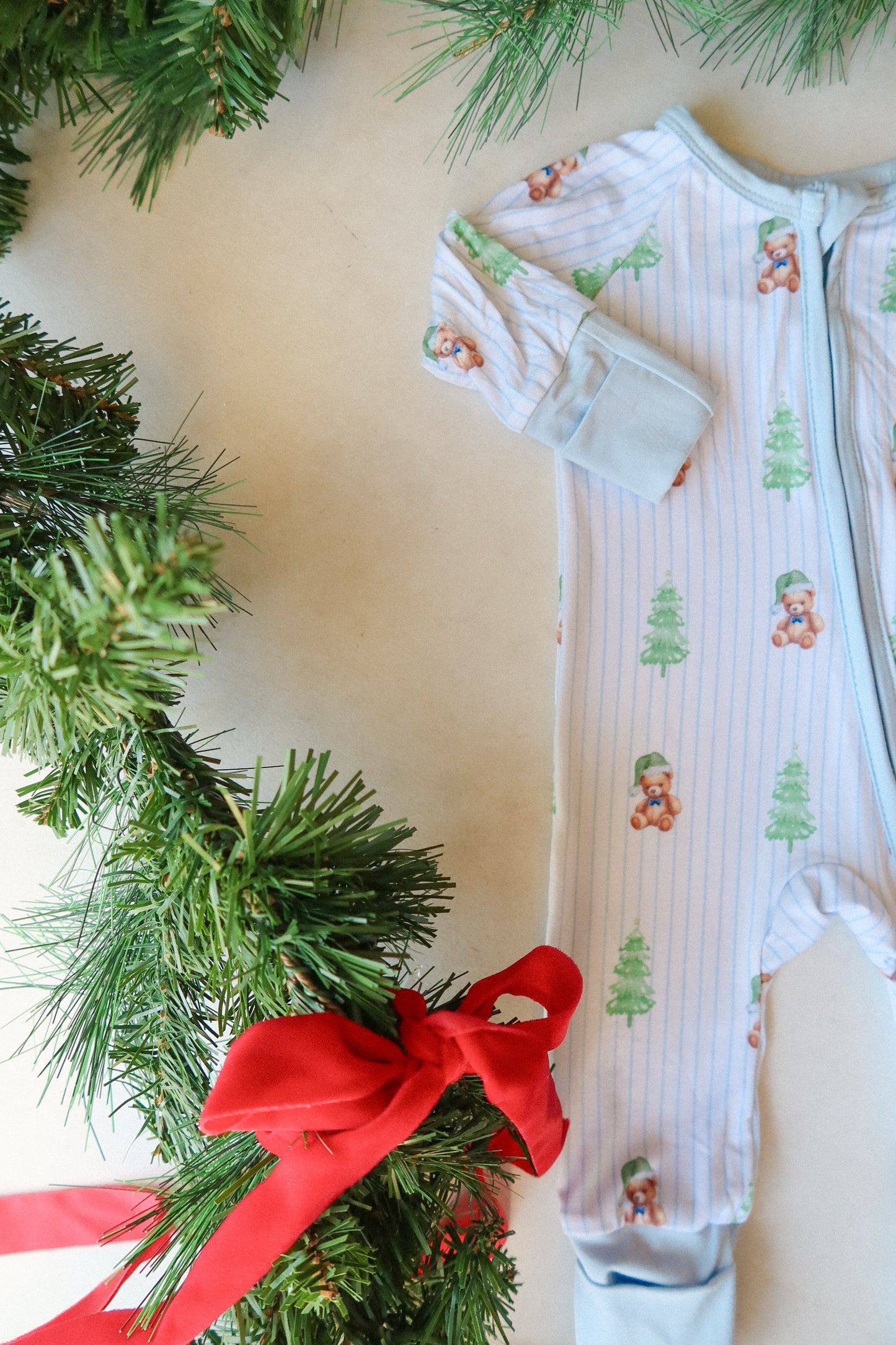 bear christmas bamboo rompee - blue