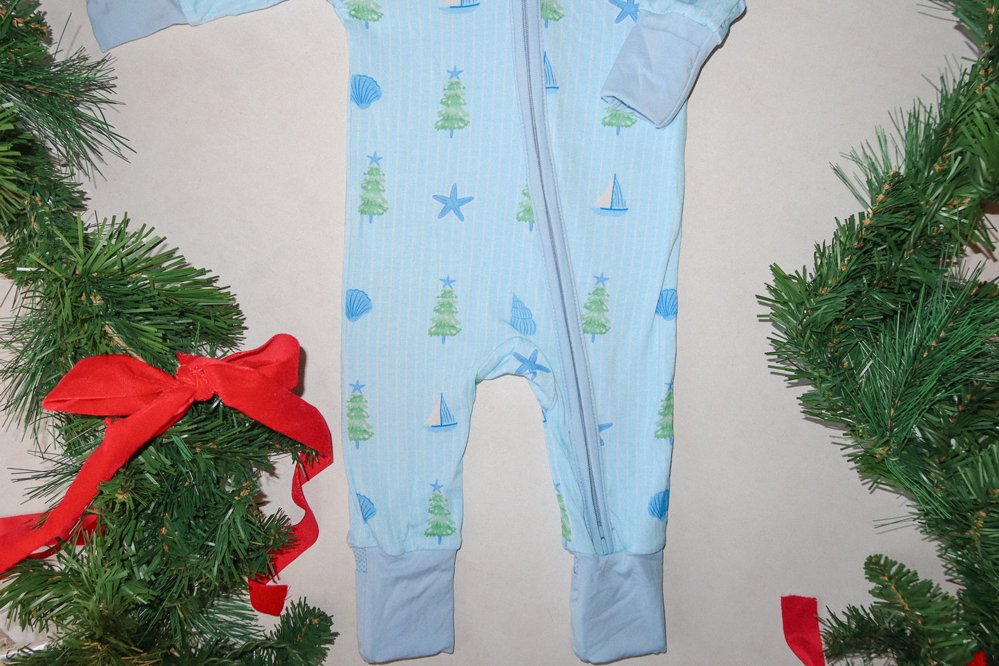 coastal christmas bamboo rompee - blue