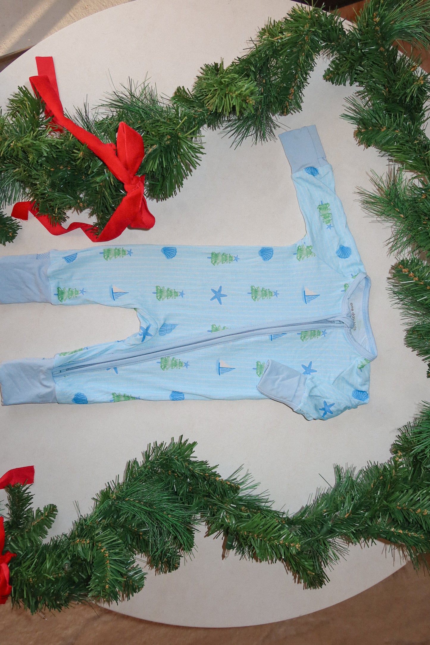 coastal christmas bamboo rompee - blue