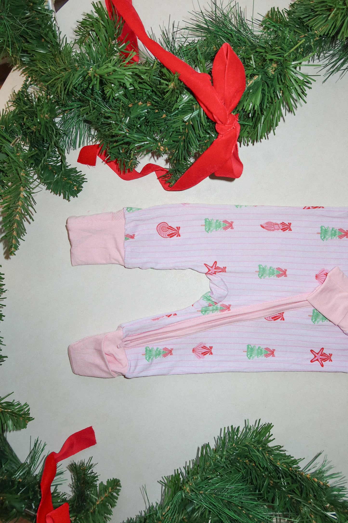 coastal christmas bamboo rompee - pink