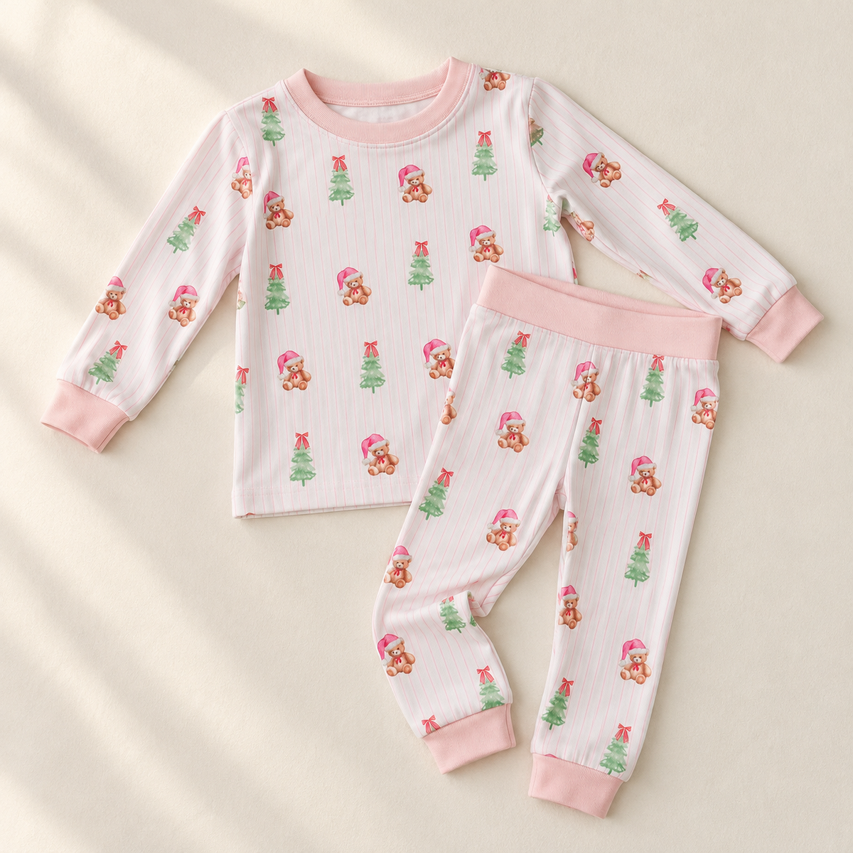PINK PINSTRIPE BEAR BAMBOO PAJAMA SET
