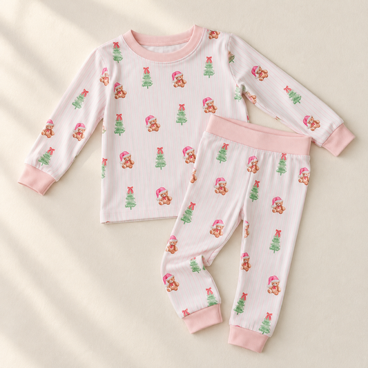 PINK PINSTRIPE BEAR BAMBOO PAJAMA SET