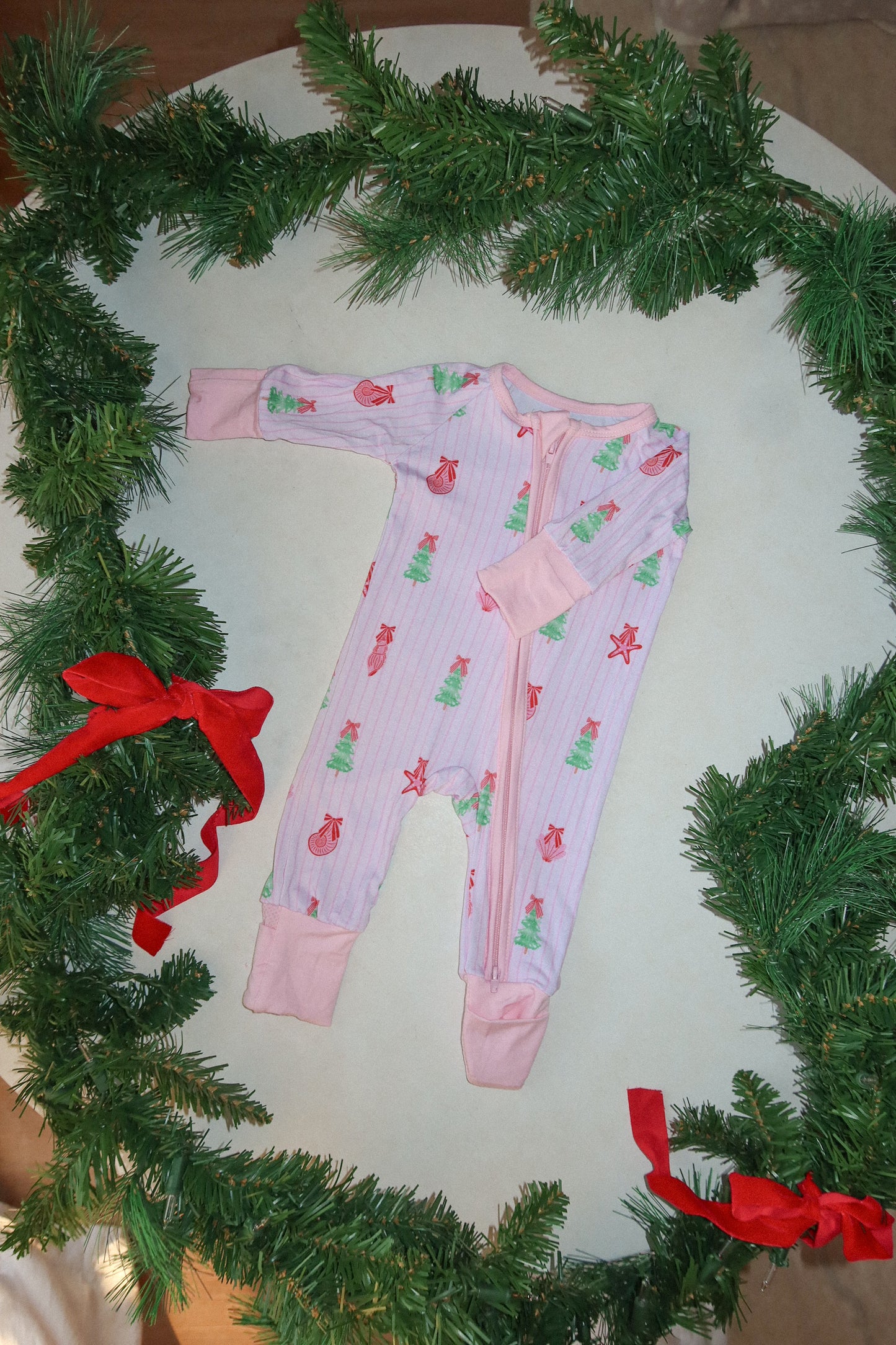 coastal christmas bamboo rompee - pink