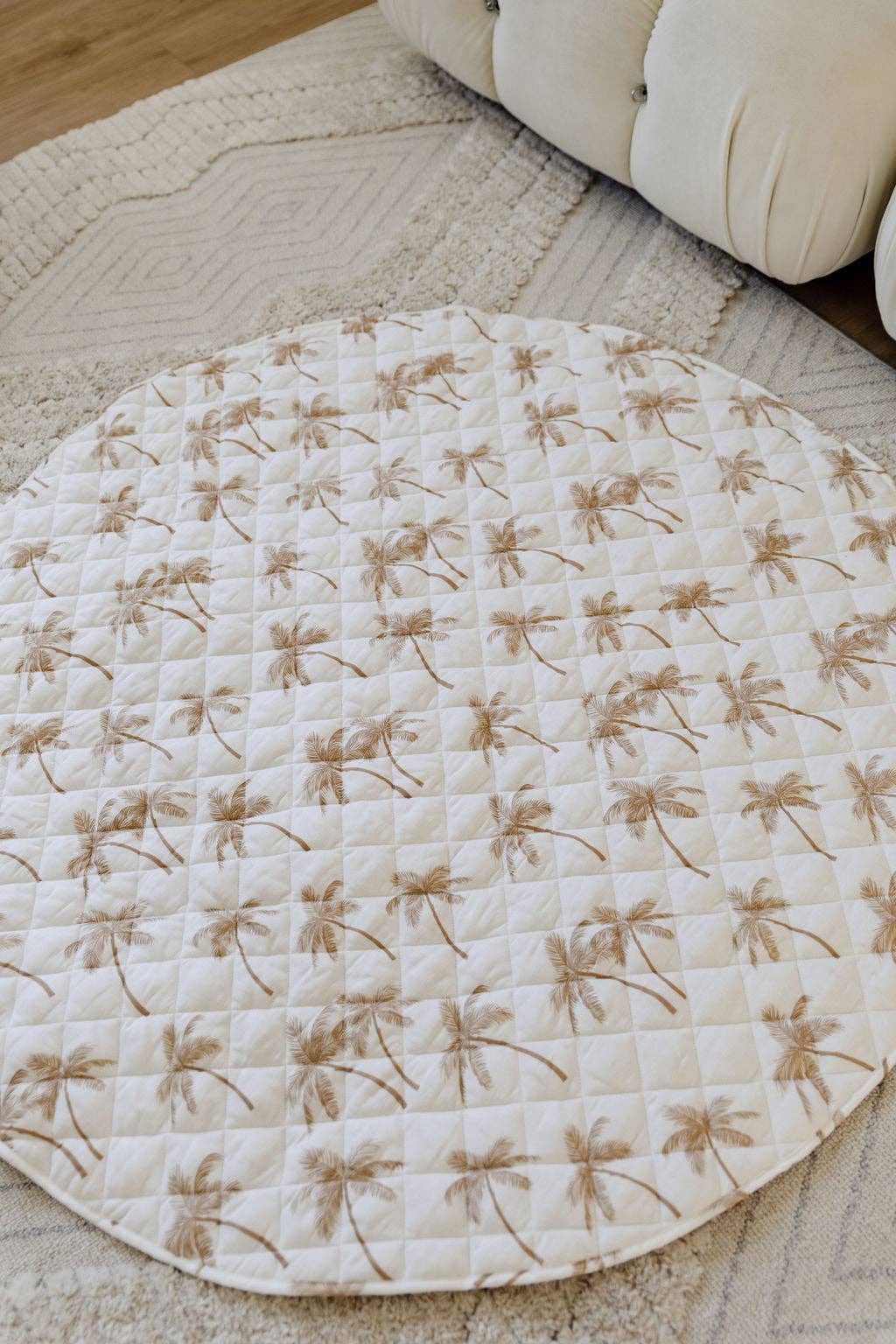 palm tree quilted linen play mat