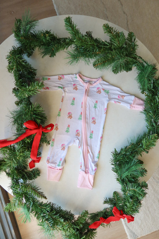 bear christmas bamboo rompee - pink