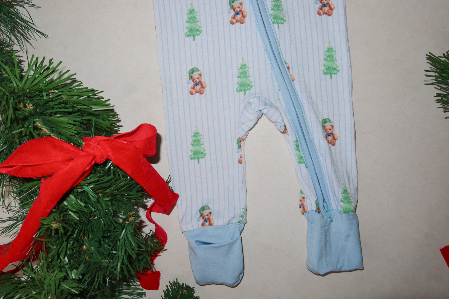 bear christmas bamboo rompee - blue