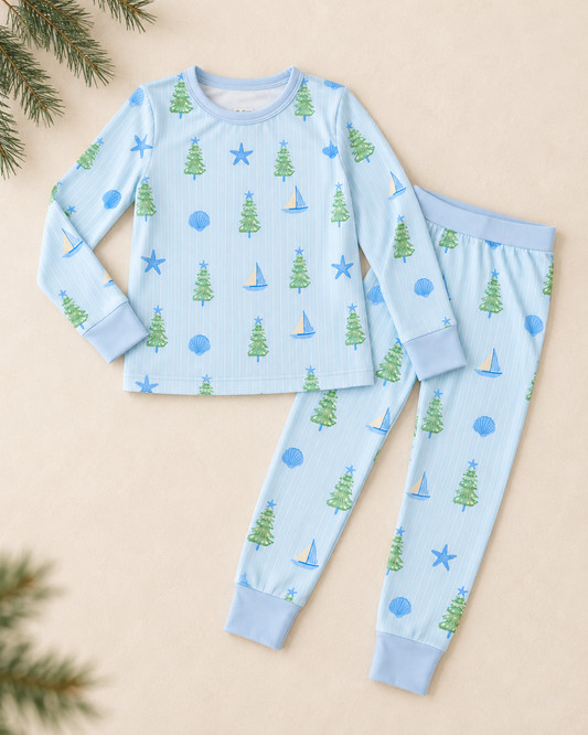 BLUE COASTAL BAMBOO PAJAMA SET