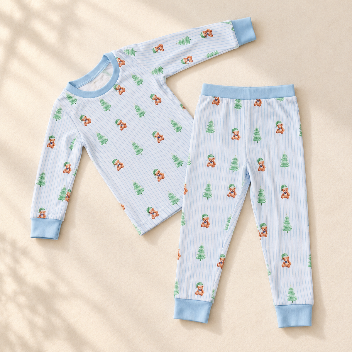 BLUE PINSTRIPE BEAR BAMBOO PAJAMA SET