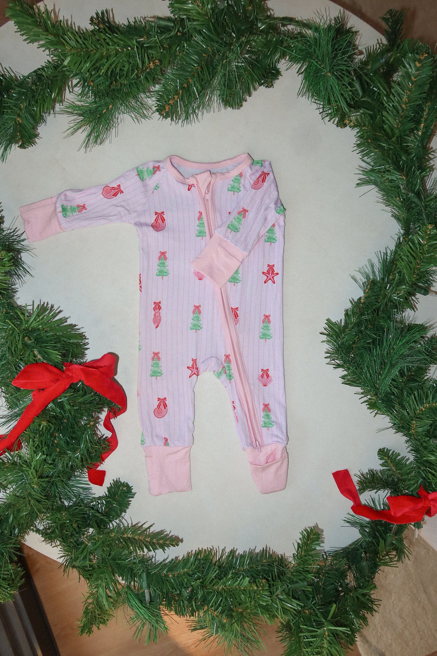 coastal christmas bamboo rompee - pink