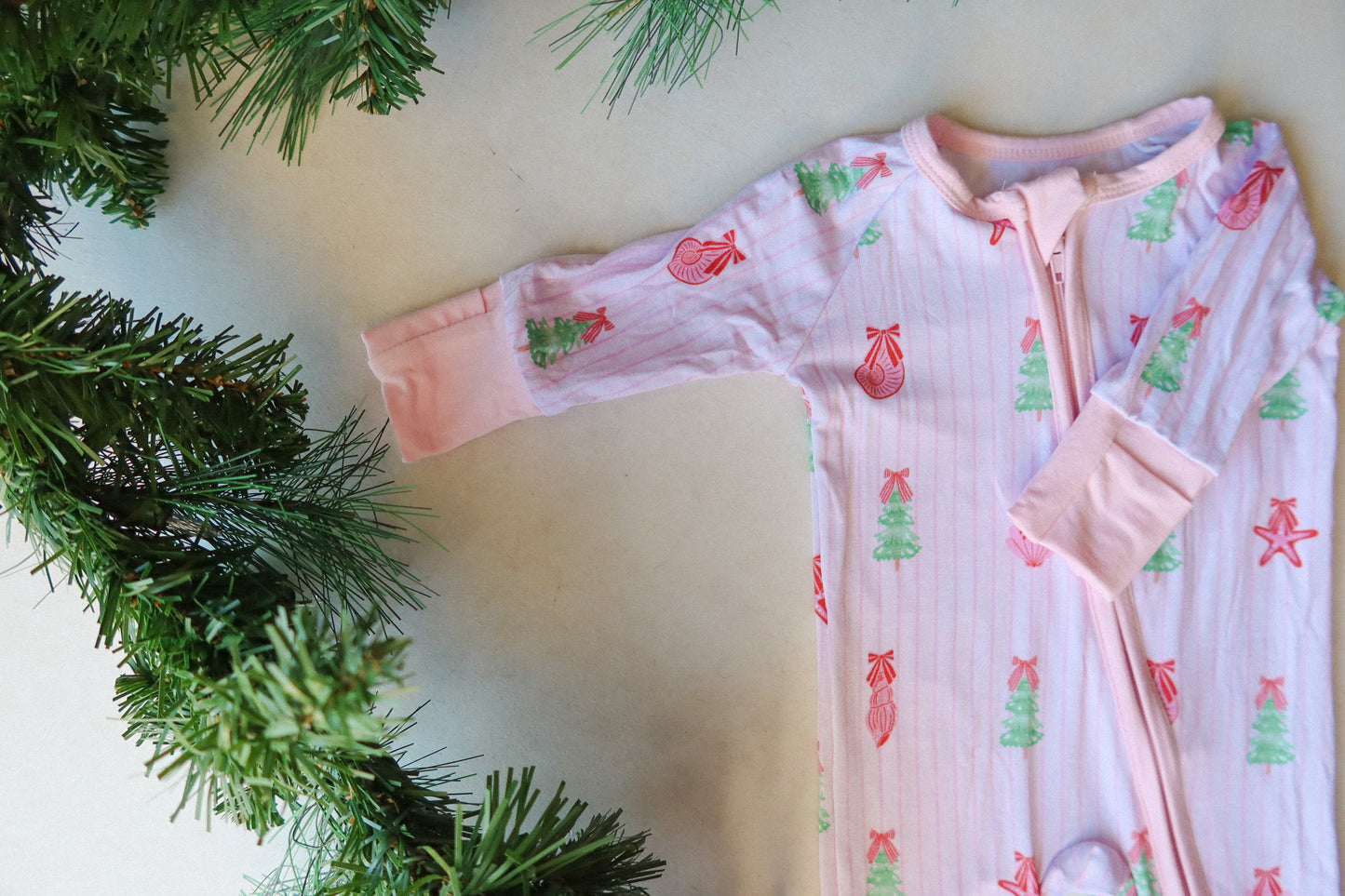 coastal christmas bamboo rompee - pink