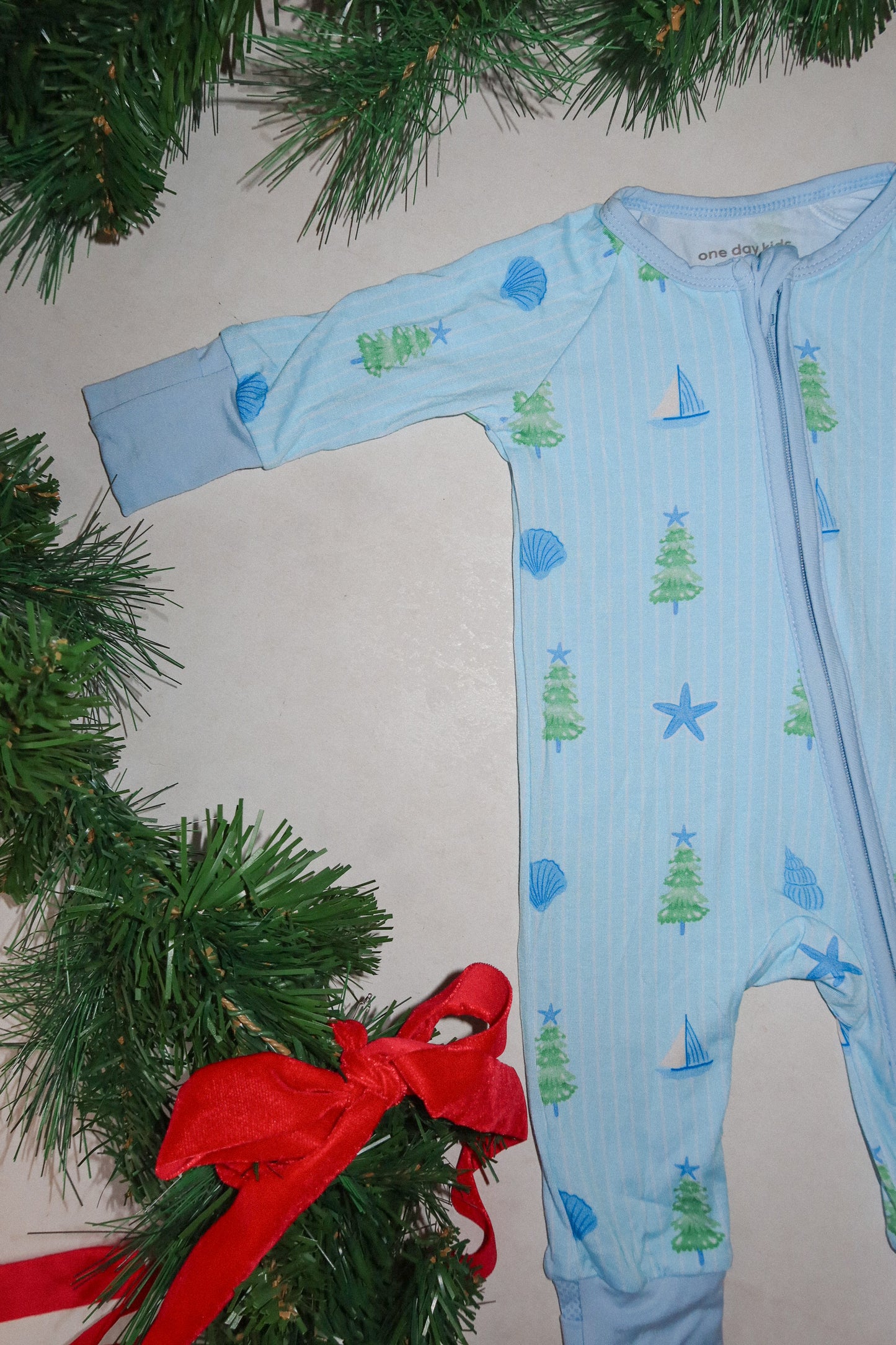 coastal christmas bamboo rompee - blue