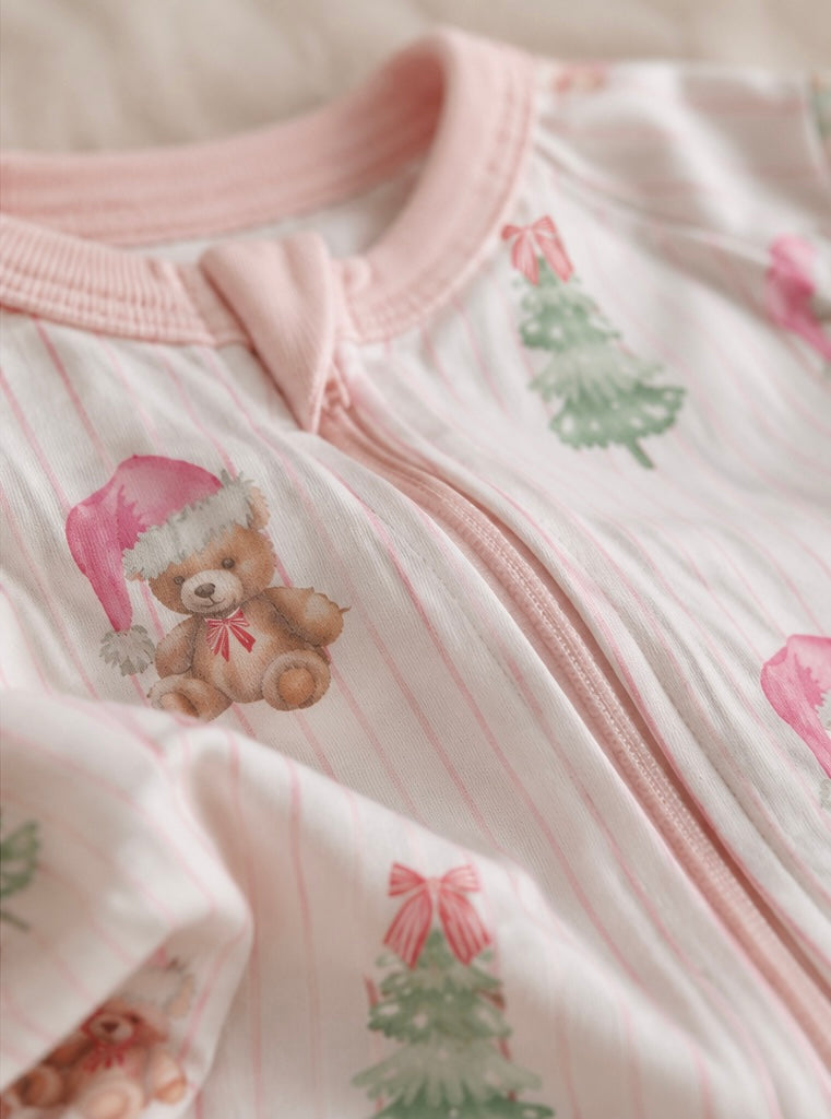 PINK PINSTRIPE BEAR BAMBOO FOOTIE
