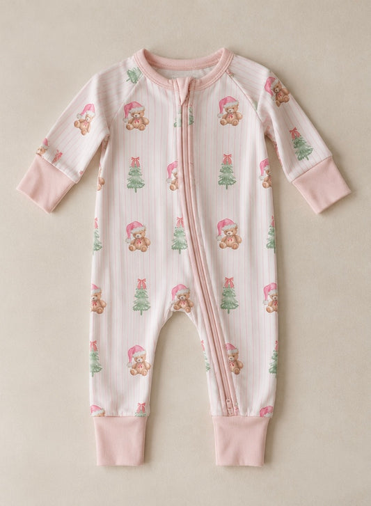 PINK PINSTRIPE BEAR BAMBOO FOOTIE