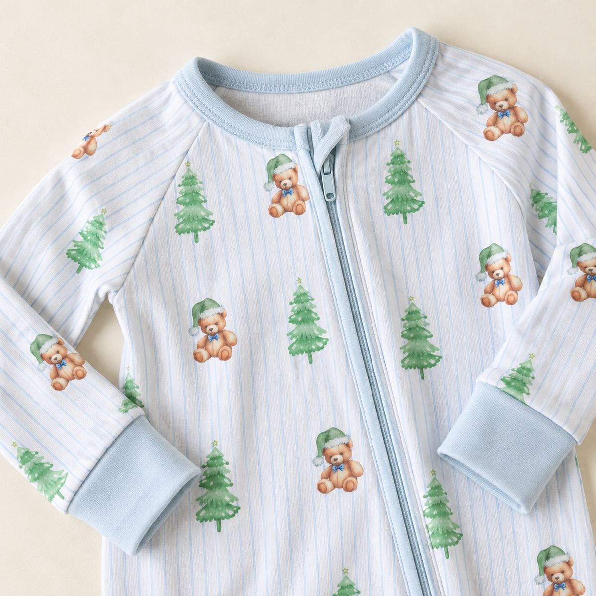 BLUE PINSTRIPE BEAR BAMBOO FOOTIE
