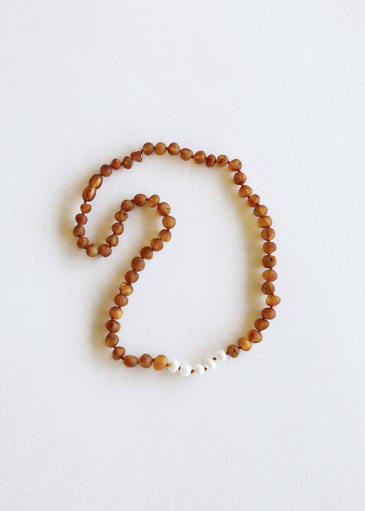 raw cognac amber + pearl necklace: adult