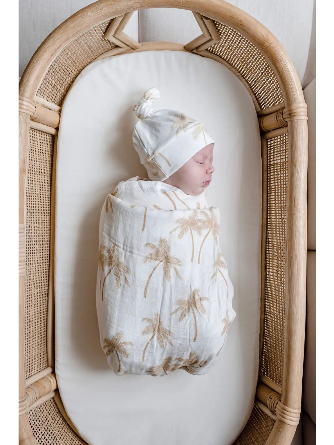 tan palm tree cotton & bamboo swaddle