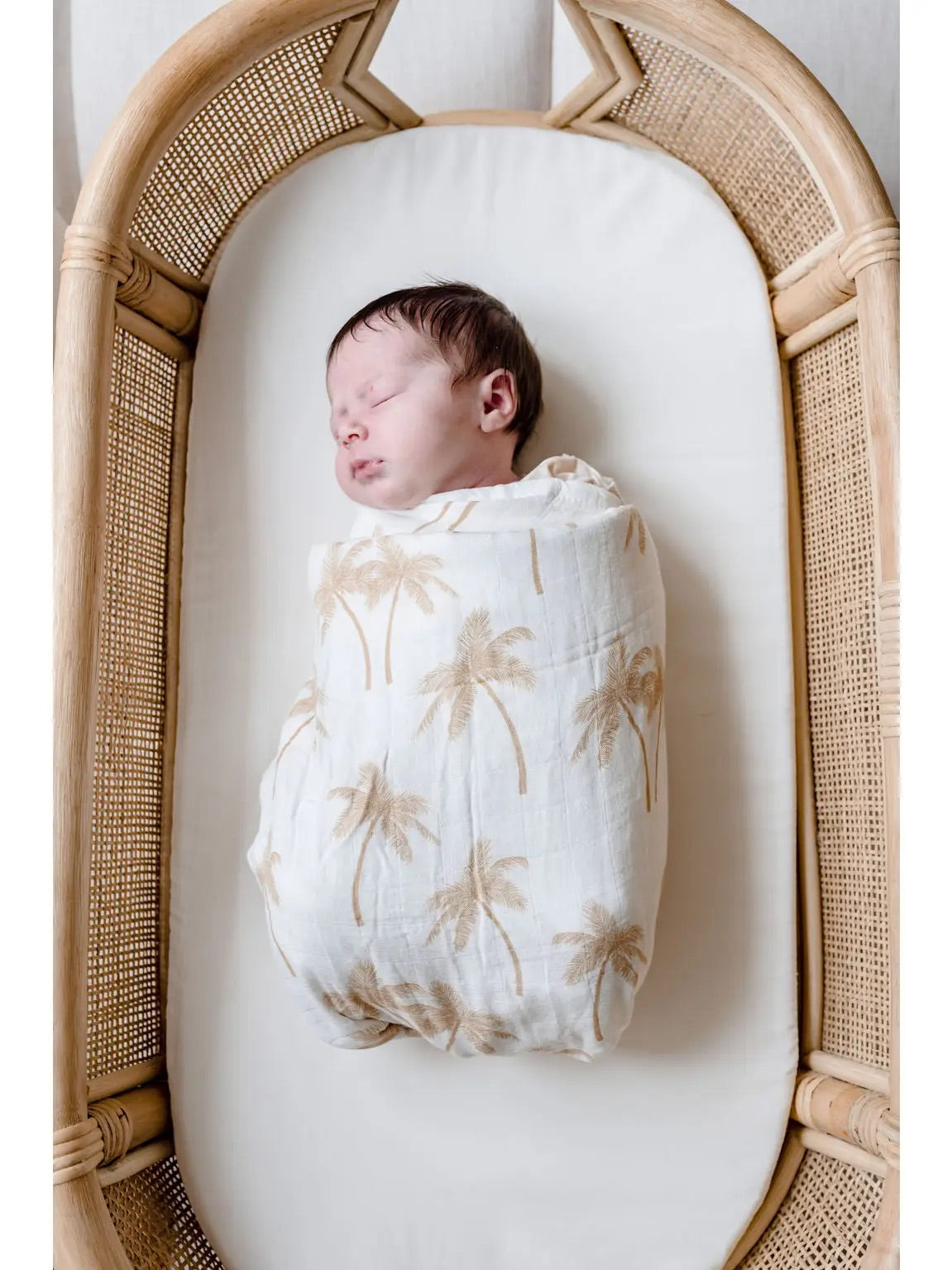 tan palm tree cotton & bamboo swaddle