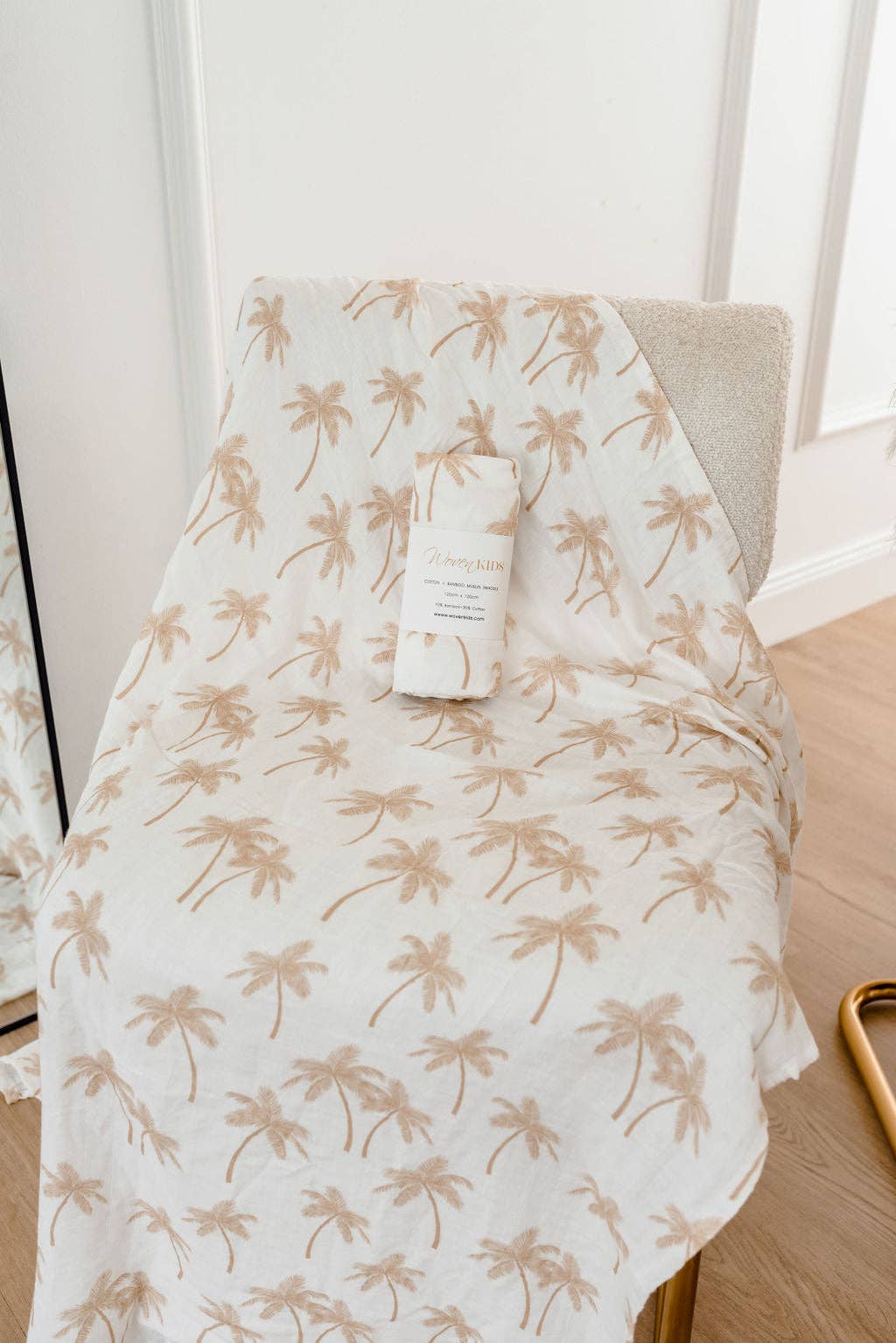 tan palm tree cotton & bamboo swaddle